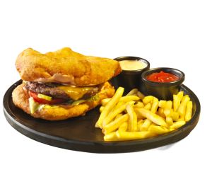 Lángos Cheeseburger + Imported Fries