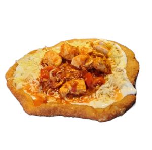 Lángos with Chicken Pörkölt 